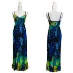 Bailey blue  V-neck Peacock Feather Print Maxi Women's Dress Size Medium Photo 1