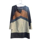 Hale Bob  Dress Blue Camel Gray Faux Suede Color Block‎ Size Medium Photo 1