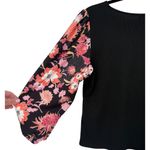 Dolan Black Floral Balloon Sleeve Ribbed Knit‎ Blouse Top Size Large Feminine Photo 8