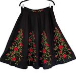 Neiman Marcus Rose Floral Circle A Line Skirt Sz 8 Black Silk Blend Photo 0