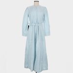 Tuckernuck Sea Stripe Catherine Maxi Dress Slate Blue Medium Belted Long Sleeve Photo 1