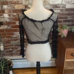 San Joy  Black Sheer Ruffle Love Sleeve Crop Top Size S Photo 5