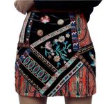 ZARA Womens Black Velvet Multicolor Embroidered Mini Skirt Size Small Photo 1