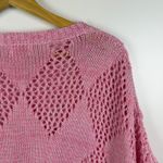 Fate Pink Marled Open Knit Short Sleeve Sweater Small Crochet Pullover Layering Photo 2