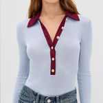 NWT Self Portrait Blue Viscose Knit Bodysuit size small Photo 0