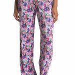 WAYF  Floral Accordion Pleat Satin Pull On Straight Leg Pants Purple Pink Large Photo 0