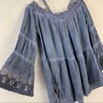 Andree Blue boho style cold shoulder lace sleeve relaxed fit blouse Size Large Photo 1