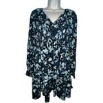 BeachLunchLounge Top Boho Blue Floral Cotton Tiered Talia Tunic Large V Neck Photo 2