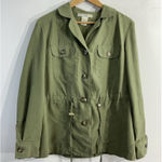 Requirements Womans  Jacket Small Green Button Up Draw String Waist Photo 0