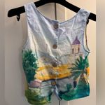 Calypso St. Barth  Watercolor BeachTown Painting Linen Tank Size XS Photo 2