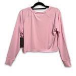 Bebe Sport Crop Top Pink Cloud Spellout Long Sleeve Tee Crewneck Athleisure L Photo 1