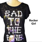 Rocker girl black distressed bad to the bones T Photo 1