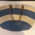 Tommy Bahama NWT  Oversized Striped Straw Beach Tote Bag Blue Woven Photo 4