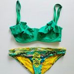 l*space Maaji 2pc Bralette Bikini Size M Lo Rise Bottom Small Green Yellow Floral Boho Photo 0
