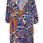 Glam Dress Womens Large Shift Paisley Print 3/4 Sleeve V-Neck Colorful Pullover Photo 0