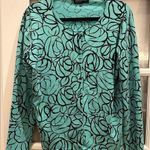 Jones New York Signature Silk Blend Cardigan Teal Rose Floral Button Up Size XL Photo 0