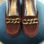 Arturo Chiang Driving Wedge Loafers Suede Leather Chain Detail Burgundy sz US 8 Photo 4