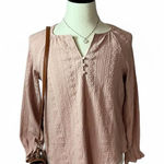 Frye Blush Pink Eyelet Long Sleeve Peasant Top Button Up Bohemian Blouse Photo 0