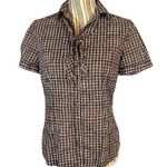 Banana Republic Brown & White Plaid Button Up Shirt Women SZ M Photo 0