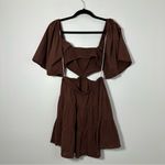 Free People  Cross Of Sunlight Brown Linen Cut Out Dress Size L Photo 3
