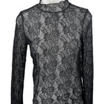 Anthropologie Black Floral Lace Long Sleeve Sheer See Trough Blouse Top Size S Photo 0