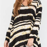 MASAI Copenhagen Berta Loose Paint Stripe Tunic Top Women's Medium Black White Photo 0