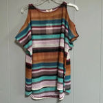 easel NWT  Striped Open Knit Striped Cold Shoulder Short Sleeve Top Size Small Photo 1