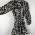 ZARA  Black Cream Mini Dress XS Abstract Print Ruffle Hemline 3/4th Puff Sleeves Photo 12