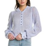 Free People  Purple Open Weave Cropped Snowdrift Pullover Top Sweater size XS Photo 0