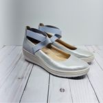 Vionic  Ellery Nubuck Supportive Metallic Leather Wedges in Blue Haze Size 7 Photo 2