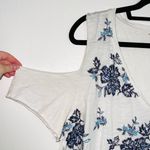 Lucky Brand 100% Cotton White Blue Embroidered Flower Cold Shoulder Top Photo 2