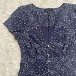 Madewell  Dress Shirred Button-Front Mini Bandana Print Nighttime Blue Sz 00 Photo 6