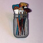 Colorful Paintbrushes Enamel Boho Scatter Pin Blue Photo 1