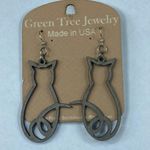 Green Tree Jewelry Kitty Cat Silhouette Wooden Earrings Dangle Drop Hook Photo 1