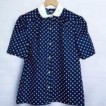 Pins & Needles Petite VTG Short Sleeve Navy Blue Polka Dot Button Up Shirt Photo 0