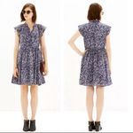 Madewell 100% Silk Blue Newsprint Floral Ruffle Cap Sleeve Silk Dress Womens 10 Photo 1