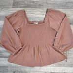Madewell  Lucie smocked peplum long sleeve top pink square neck size 14 I48 Photo 2