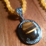 Tiger's Eye and Yellow Quartzite Beaded Stainless Steel Pendant Necklace Photo 0