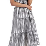 INC Black & White Ruffled Midi Dress Elastic Waist w/ Tie Ruffles Yacht Wife Size undefined Photo 0
