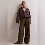 Free People  Hudson Canyon Plaid Olive Wide Leg Pants Photo 2