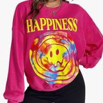 Smiley Face Happiness Graphic Print Sweatshirt XS Pink Photo 0