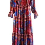 House of Harlow Maxi Tiered Floral Rustic Boho Long Sleeve Dress Size Small Orange Photo 1