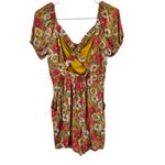 Lila Rose Lily Rose Romper Womens XS Yellow Floral Short Sleeve Cross Back Pockets Cottage Photo 2