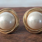 Vintage Stud Earrings Faux Pearl with Gold Tone Stylish Statement Photo 0
