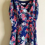 Parker Floral Printed Faux Wrap Casual Mini Dress Navy Red Womens Size M… Photo 0