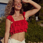 Free People Free-Est Ribbed Ruffle Cropped Top in Fiesta Red Tank Tiered Crop M Photo 0