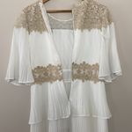 Lulus Westwind White Lace Pleated Tiered Chiffon Dress Crocheted Floral Top Sz L Photo 11