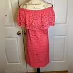 Trina Turk  Off The Shoulder‎ Lace Ruffle Mini Dress Pink Size S Photo 3