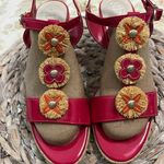 Etienne Aigner  Pink Patent Leather Flower Embellished Espadrille Wedge Sandals 8 Photo 1