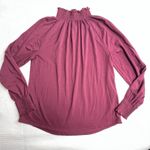 Chico's Top Womens 1 Med Maroon Mock Long Sleeve Ruffle Pima Cotton Blend Stretch Photo 0
